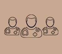 A line drawing of three doctors with stethoscopes around their necks.