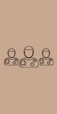 A line drawing of three doctors with stethoscopes around their necks.