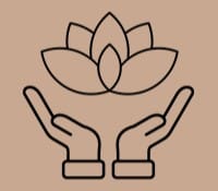 A drawing of two hands holding an open palm with a lotus flower in the middle.