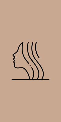 A line drawing of a woman 's face with hair coming out.